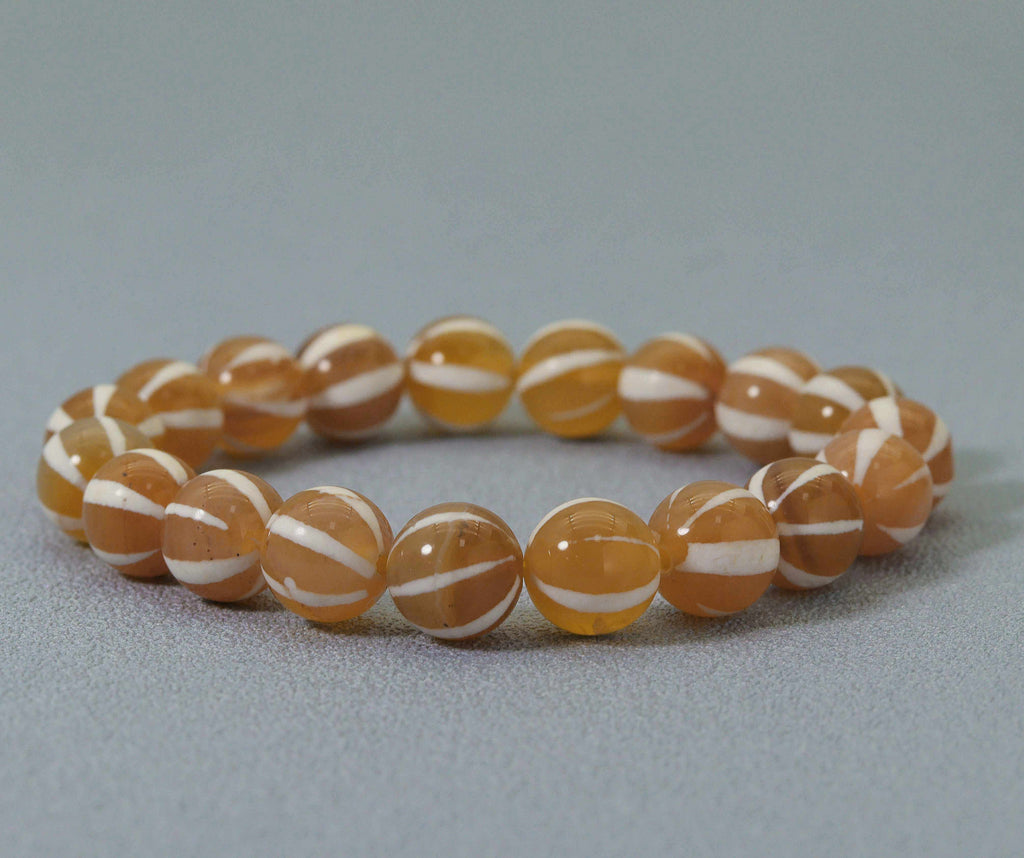 Natural Pumpkin Tibetan Agate Round Smooth Stretchy Bracelet, Sku#EF143C