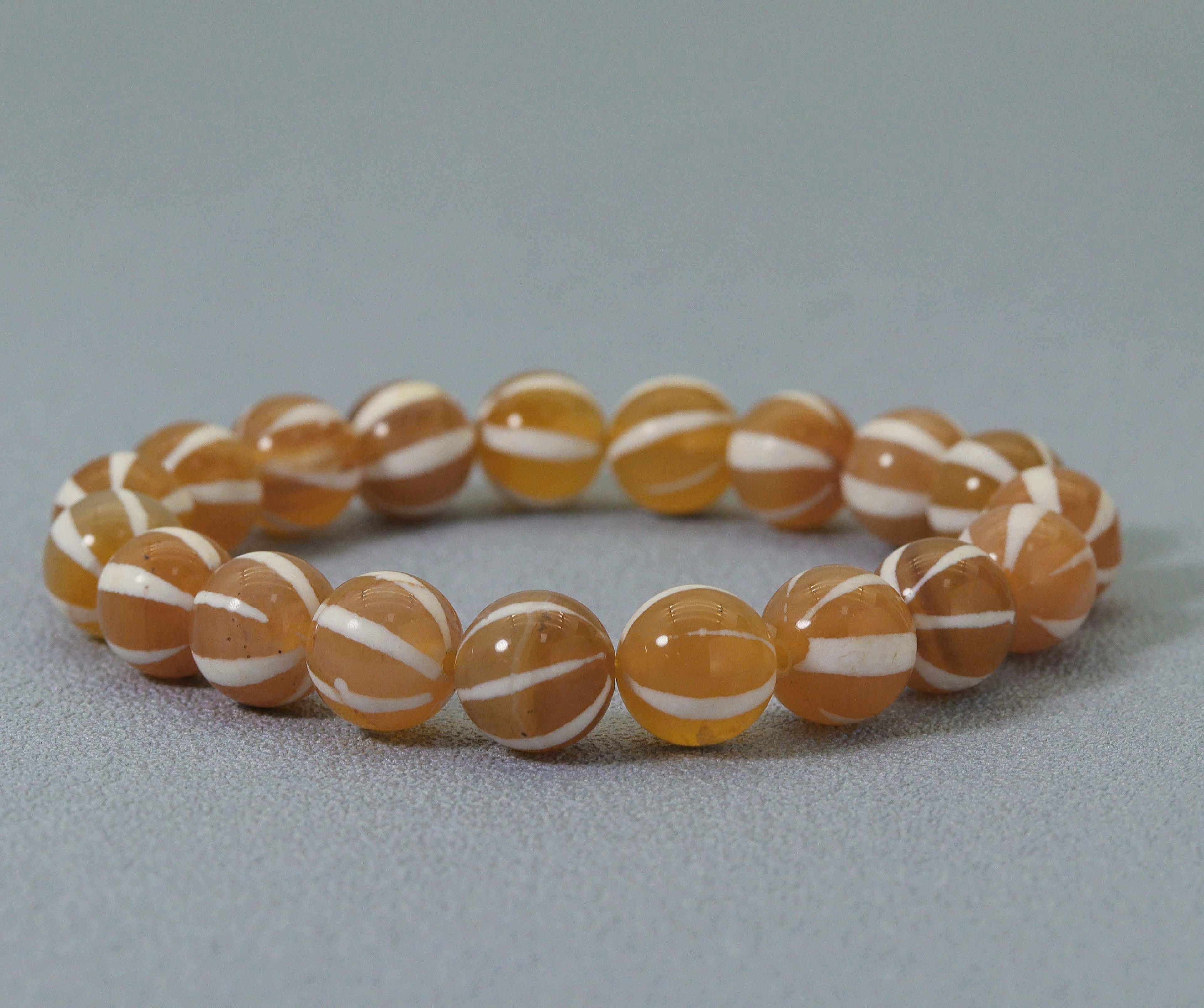 Natural Pumpkin Tibetan Agate Round Smooth Stretchy Bracelet, Sku#EF143C