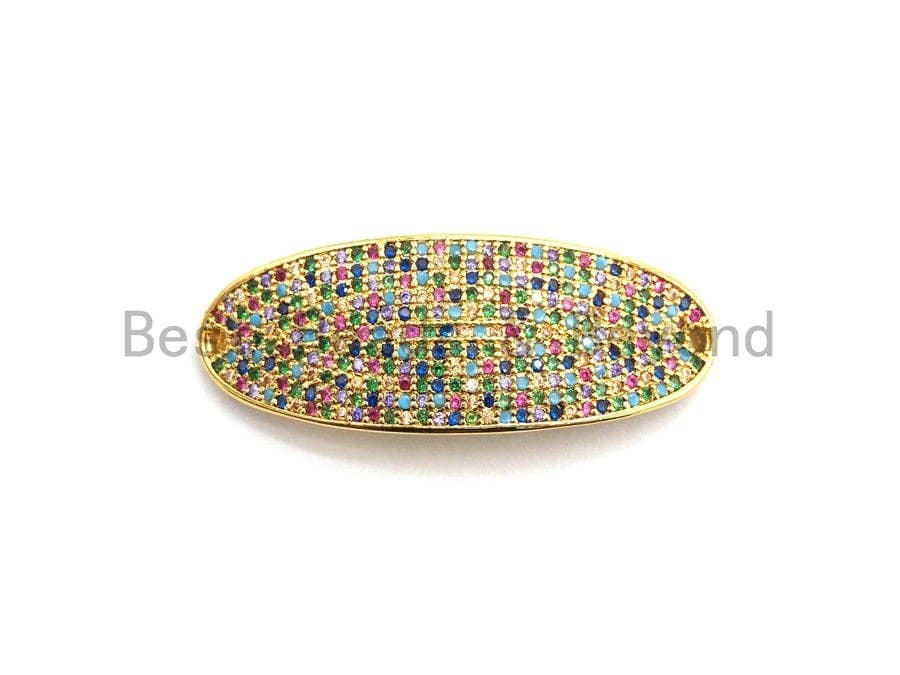 Colorful CZ Micro Pave 14x38mm Slab Oval Two Hole Bracelet Connector, Cubic Zirconia Connector/Link,sku#E414C