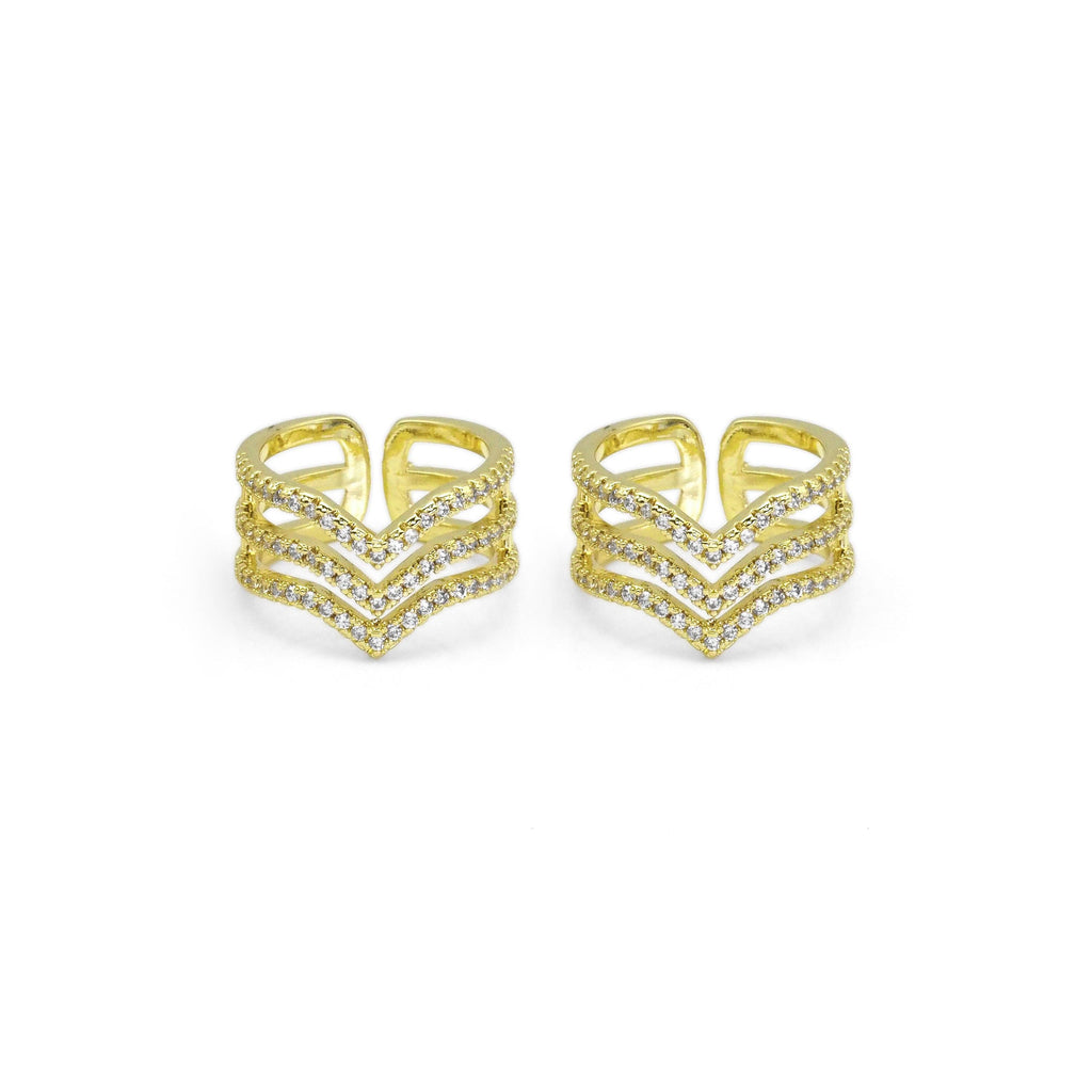 Gold CLear CZ Waveline Adjustable Ring, Sku#LD446