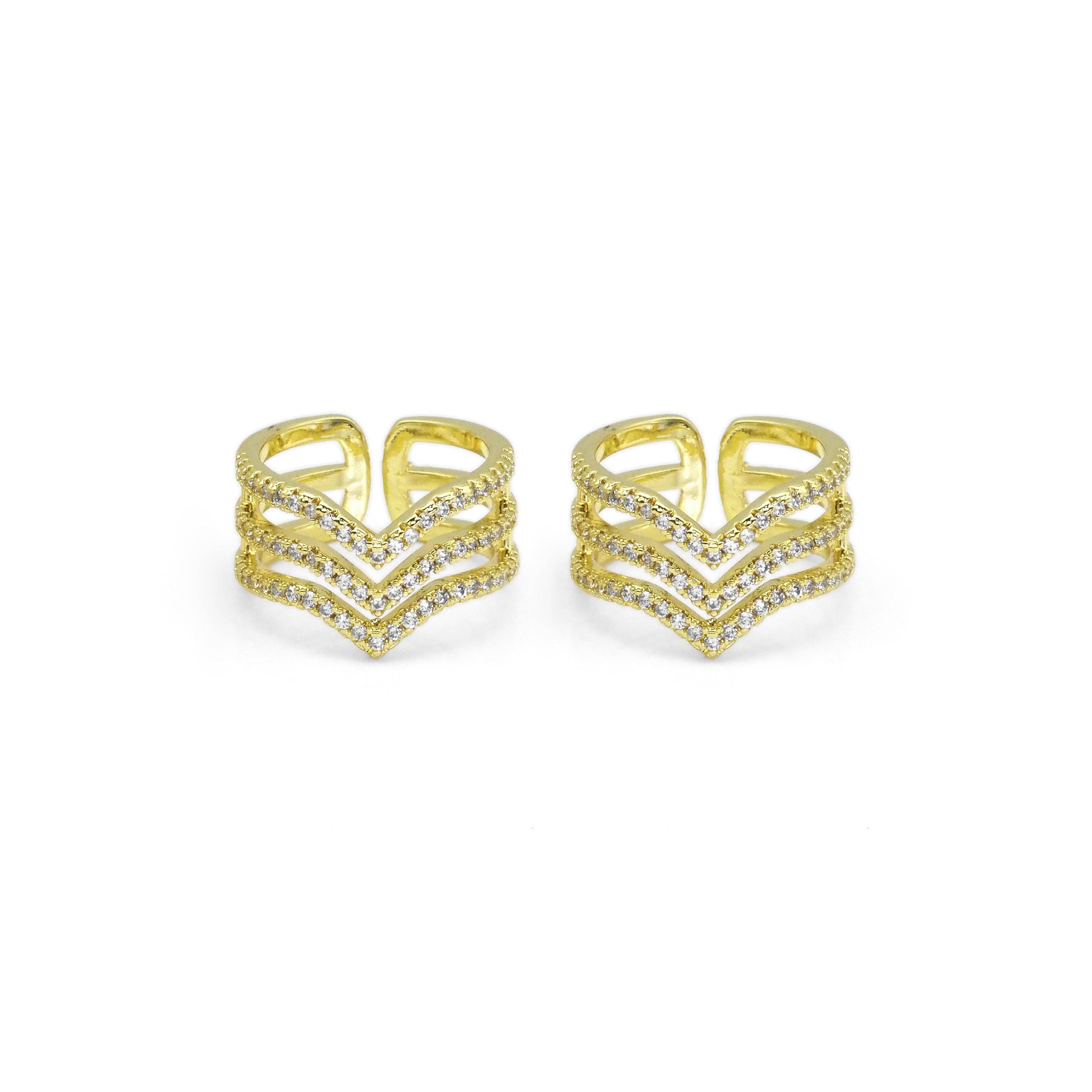 Gold CLear CZ Waveline Adjustable Ring, Sku#LD446
