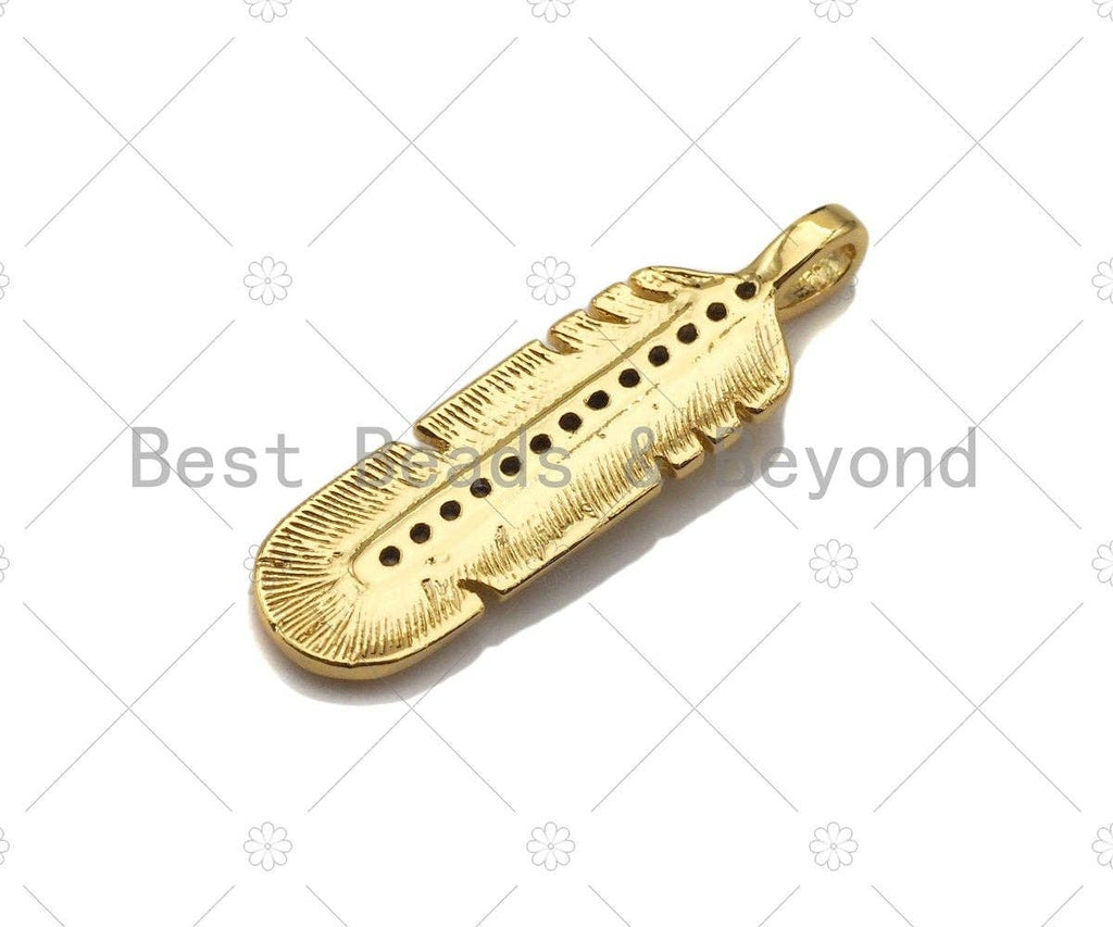 CZ Micro Pave Feather Shape Pendant/Charm,Cubic Zirconia Medallion Charm, Necklace Bracelet Charm Pendant,7x27mm, Sku#LK239