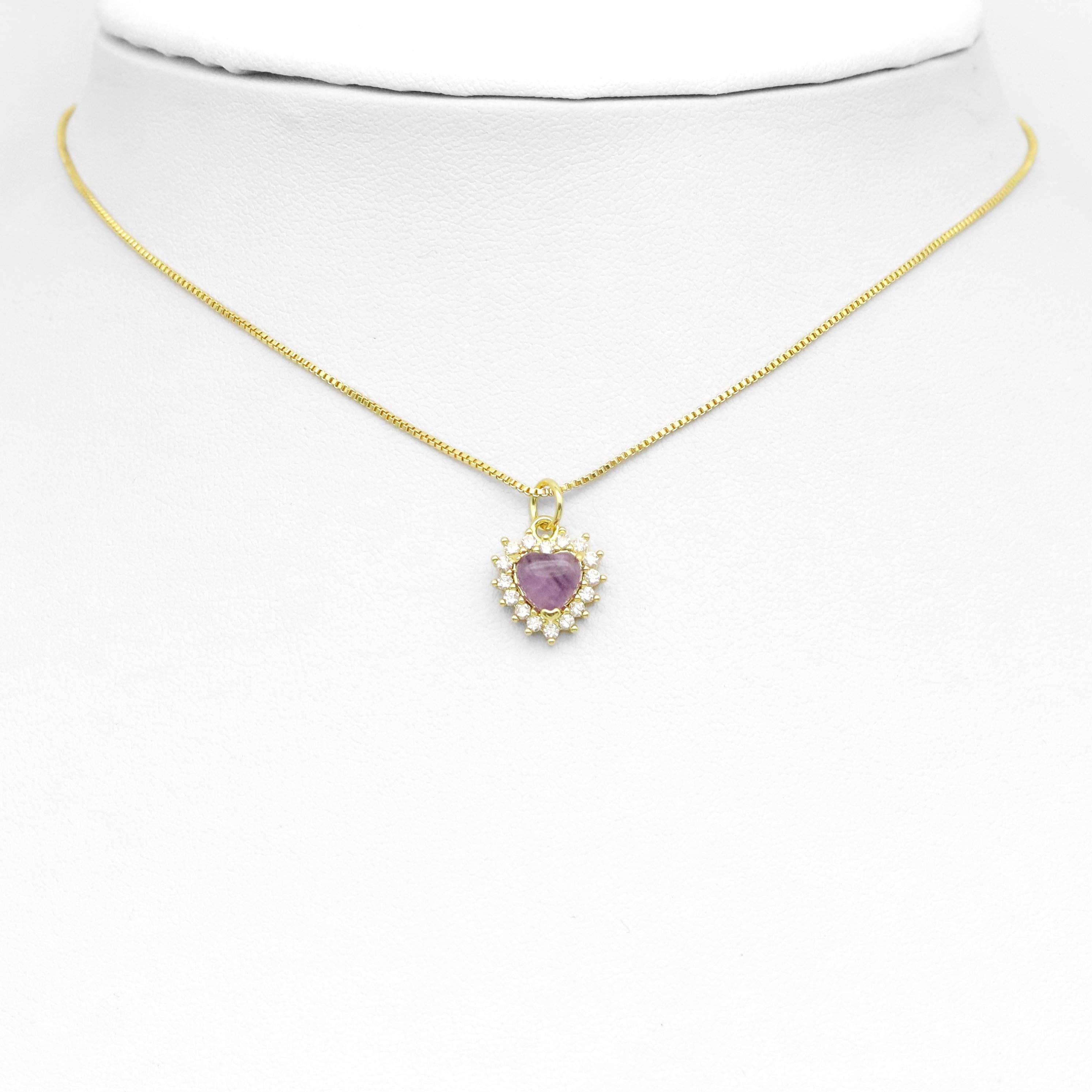 Natural Amethyst Indian Agate Gemstone CZ Pave Charm, Sku#Y942