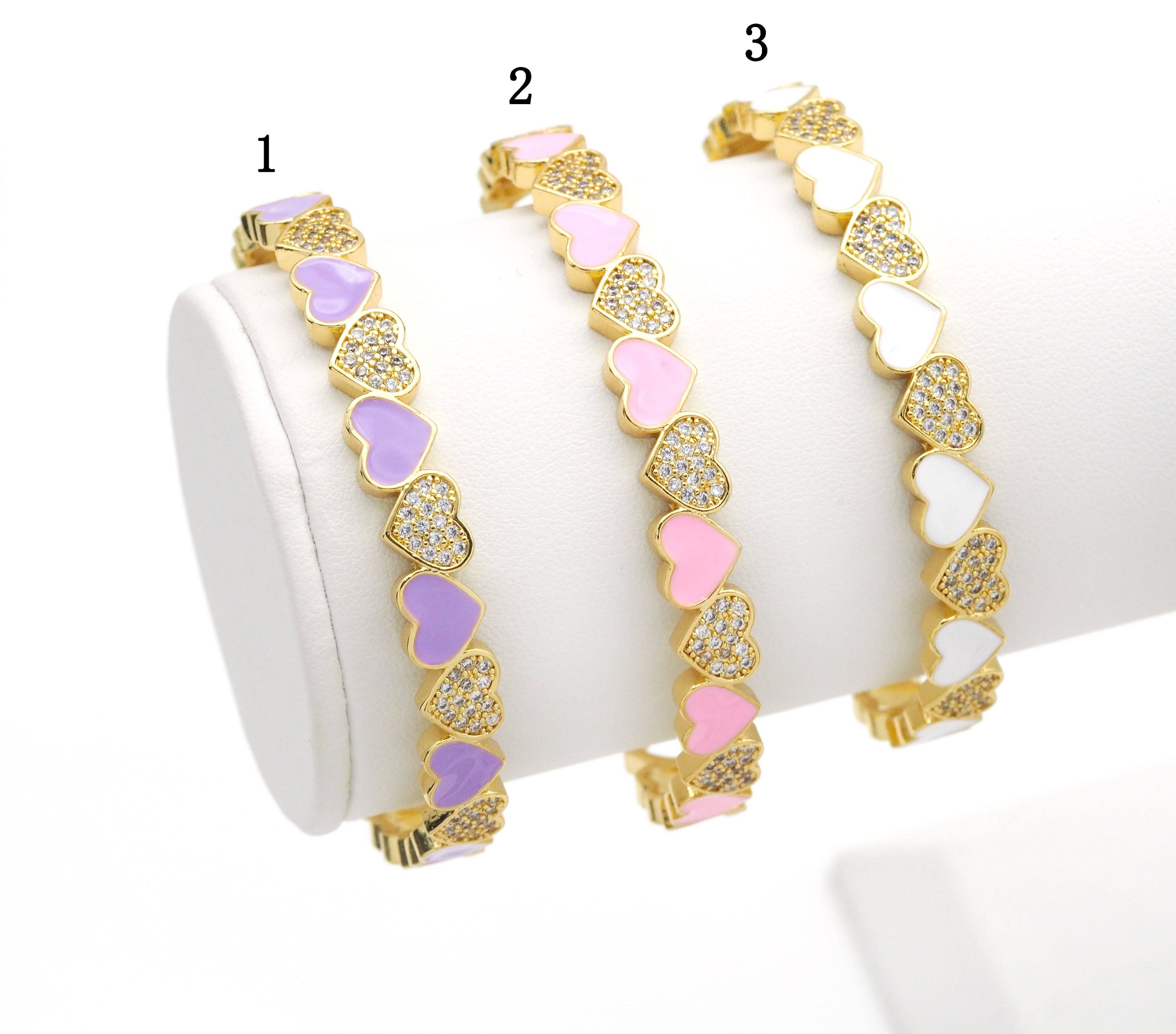 CZ Enamel Heart Gold Adjustable Bracelate, Sku#LX168
