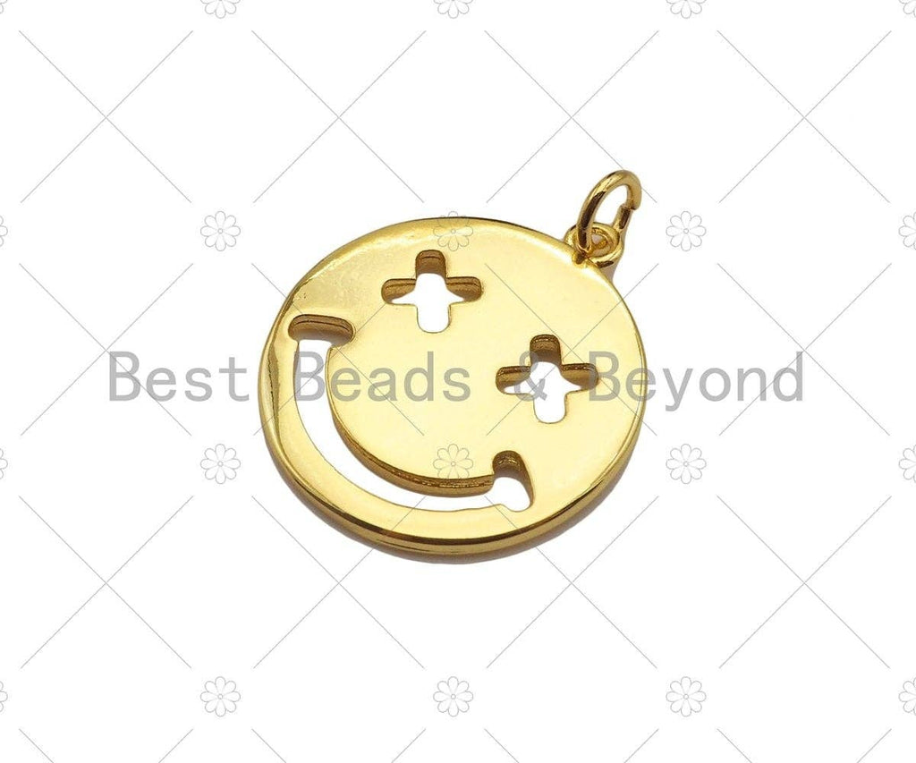18K Hollow Out Smiley Face Pendant/Charm,Gold Silver Medallion Charm, Necklace Bracelet Charm Pendant,19x22mm, Sku#LK248