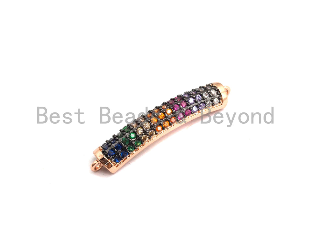Rainbow CZ Micro Pave Curved Bar Connector for Bracelet, Link Connector, Spacer Connector, 5x30mm/4x40mm,sku#E427C