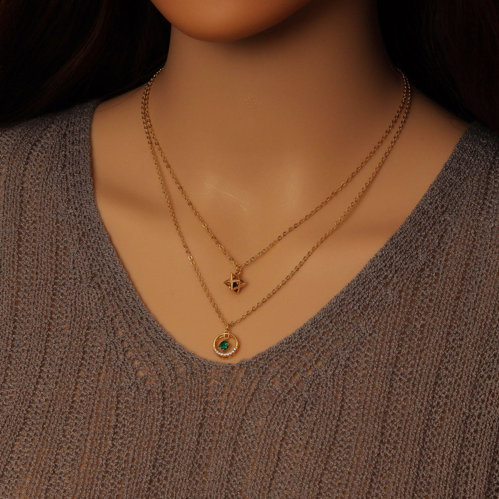 Dainty Chain Layering Necklace with Star and Coin Necklace, Sku#EF534