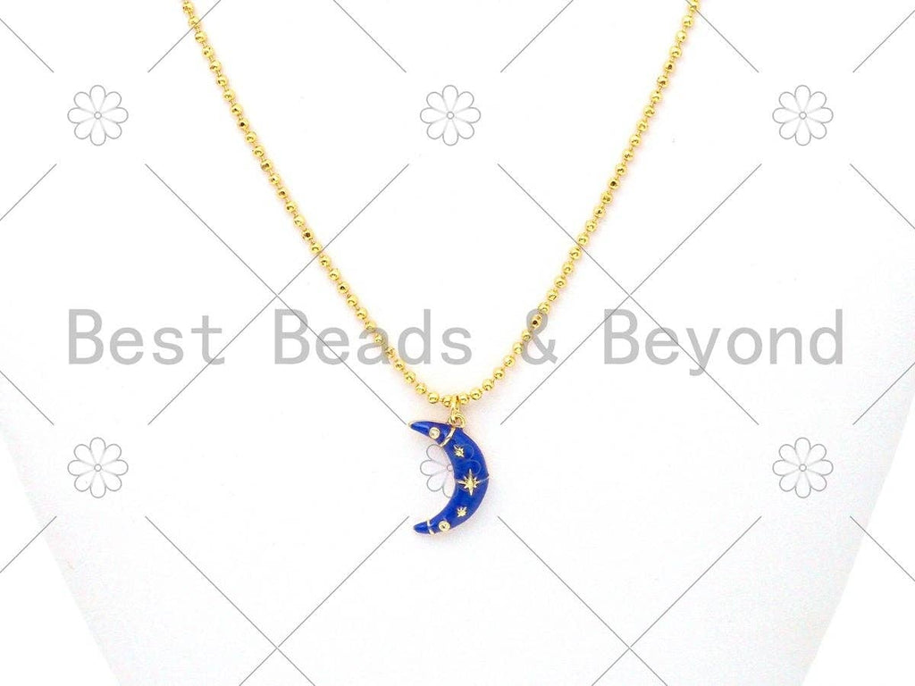 Gold Star Cobalt Blue Enamel Cresent Moon Pendant,CZ Micro Pave 18K Gold Filled Moon Charm,Enamel Jewelry,21x13mm,Sku#Y482