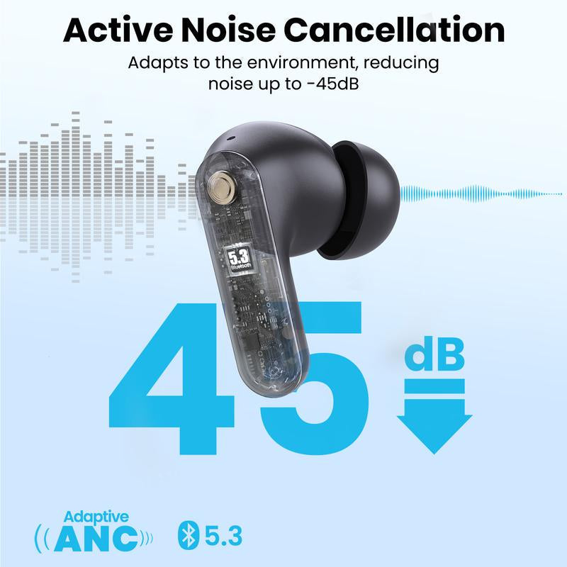 Siawag 2026 New Wireless Bluetooth Earbuds, 12.4 Mm Custom Dynamic Driver, 42 Db Active Noise Cancellation, 4 HD Mics with Clear Voice Technology