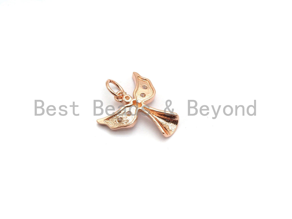 CZ Micro Pave Angel Shape Pendant, Cubic Zirconia Cross With Wing Charm, Silver/Gold/Rose Gold/Black Tone, 14x14mm, Sku#Y184