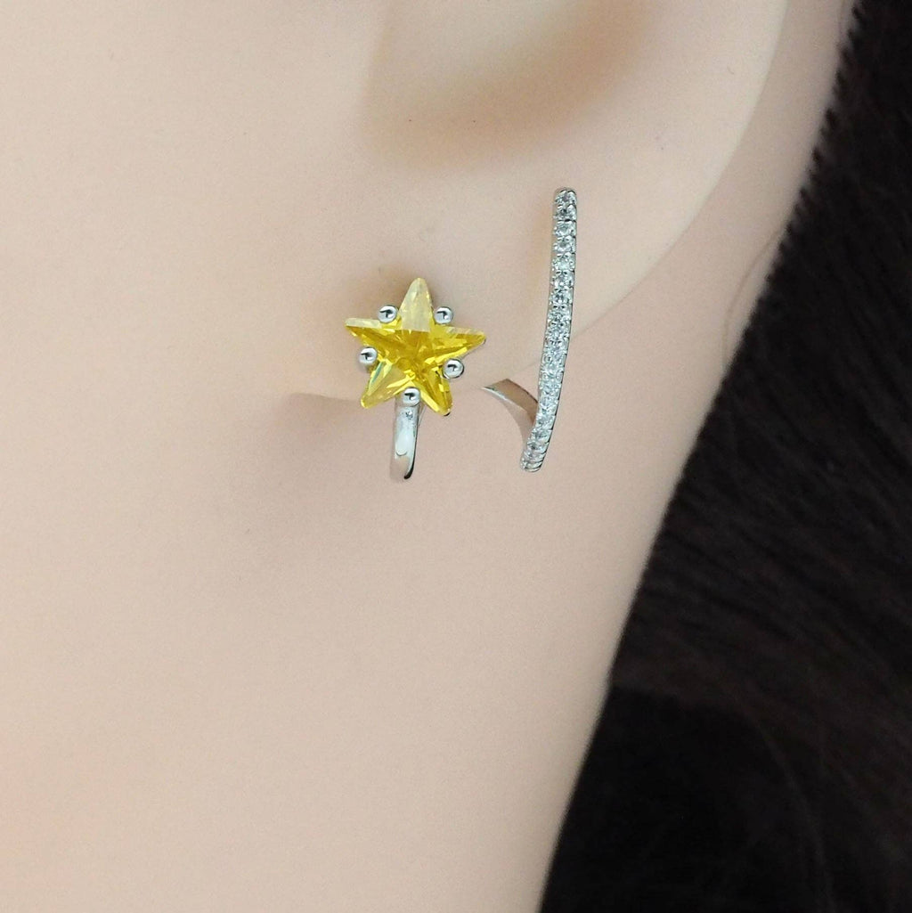 Gold Silver Citrine Star Ear Wrap Ear Climber Earrings, Sku#Y857