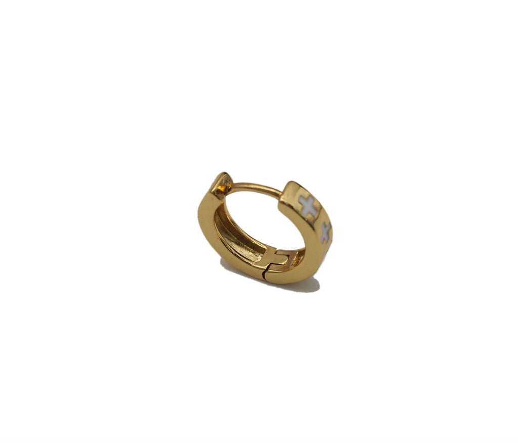 Enamel Cross on Round Huggie Earring, Sku#Y572