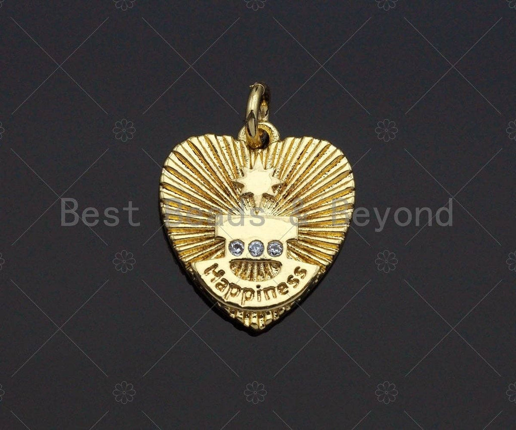 Clear CZ Micro Pave North Star On Heart Pendant/Charm, Gold Glowing Heart Charm, Cubic Zirconia Heart Pendant Charm, 13x15mm,sku#Z1233