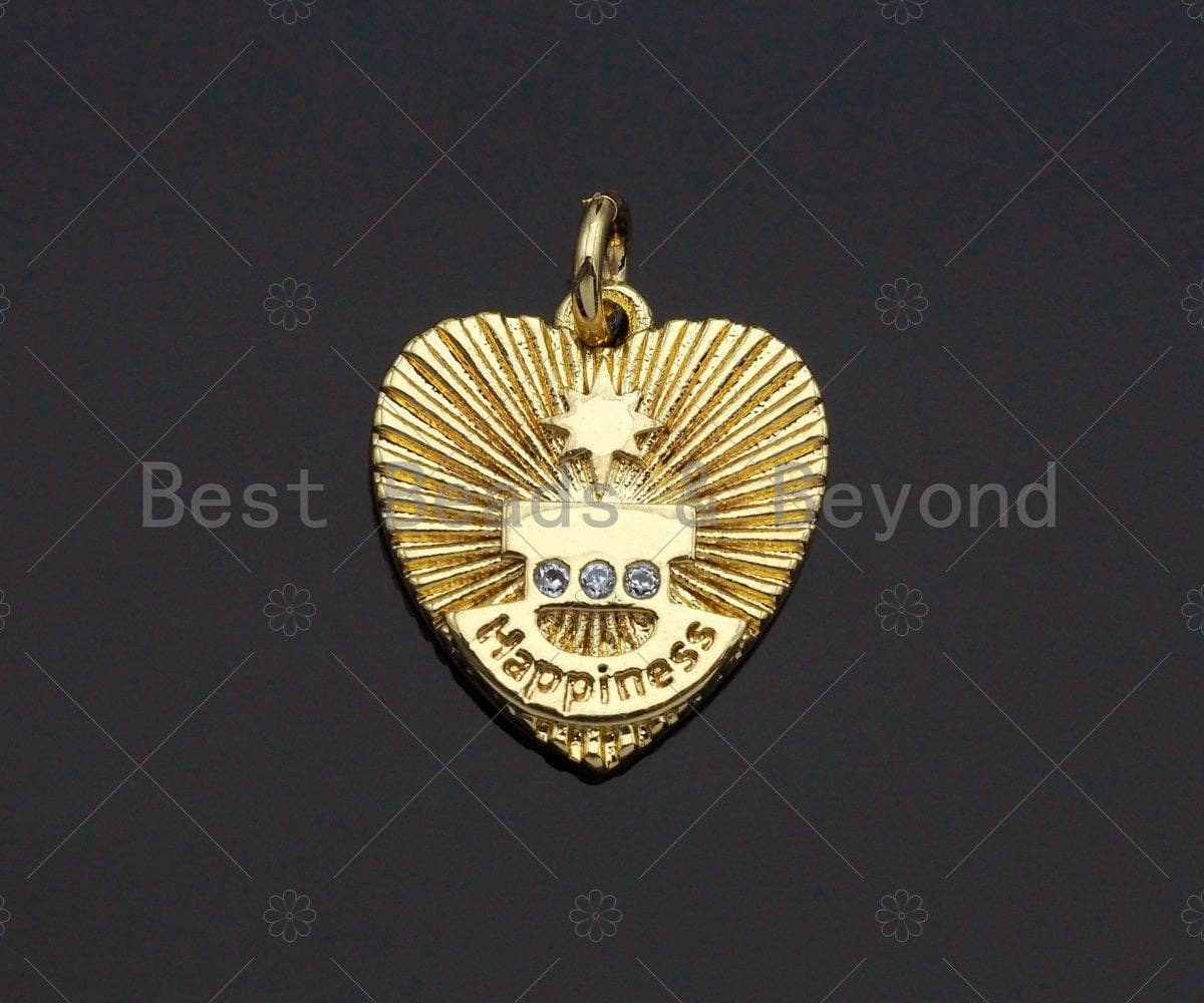 Clear CZ Micro Pave North Star On Heart Pendant/Charm, Gold Glowing Heart Charm, Cubic Zirconia Heart Pendant Charm, 13x15mm,sku#Z1233