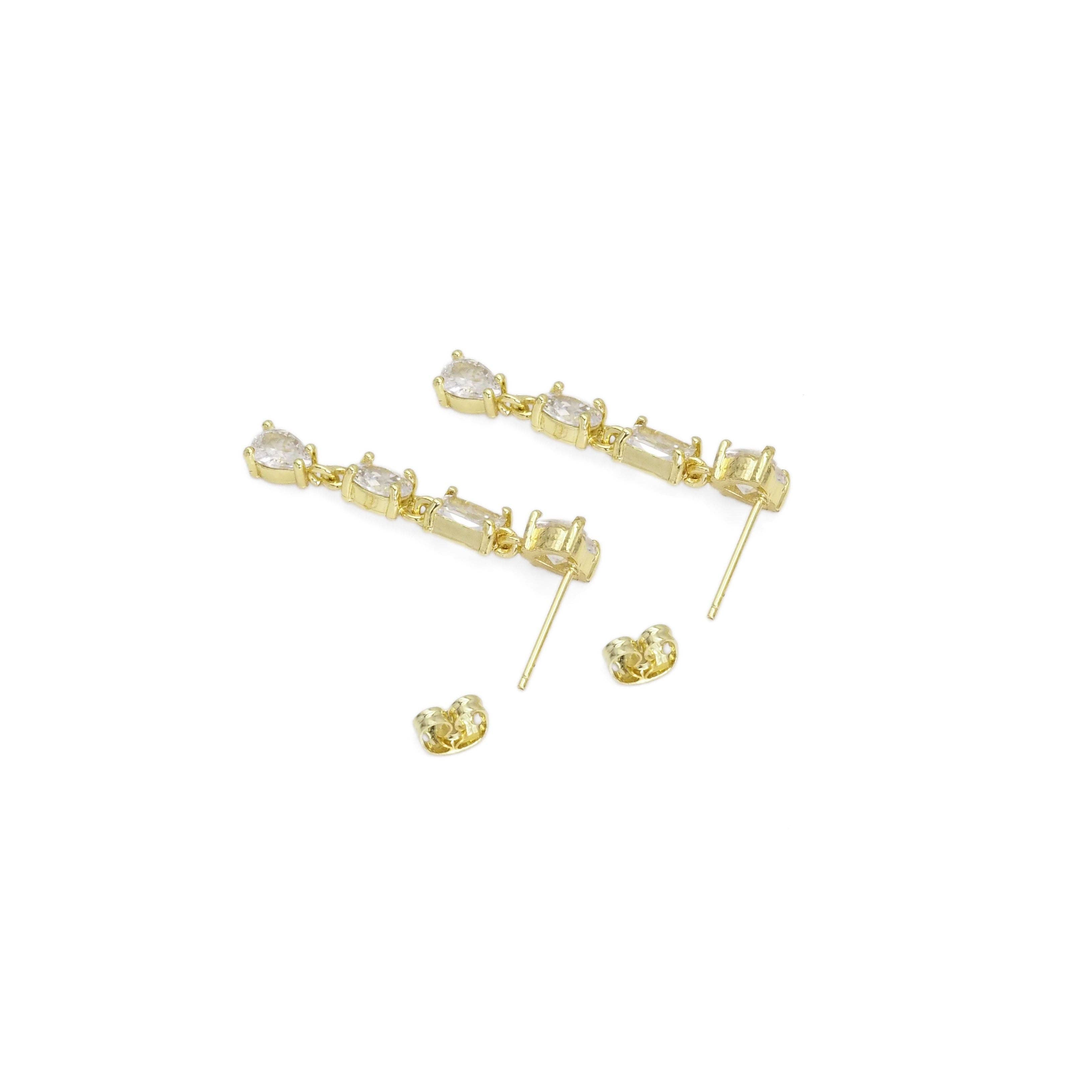 Clear CZ Heart Square Oval Teardrop Shape Dangle Earrings, Sku#LD500