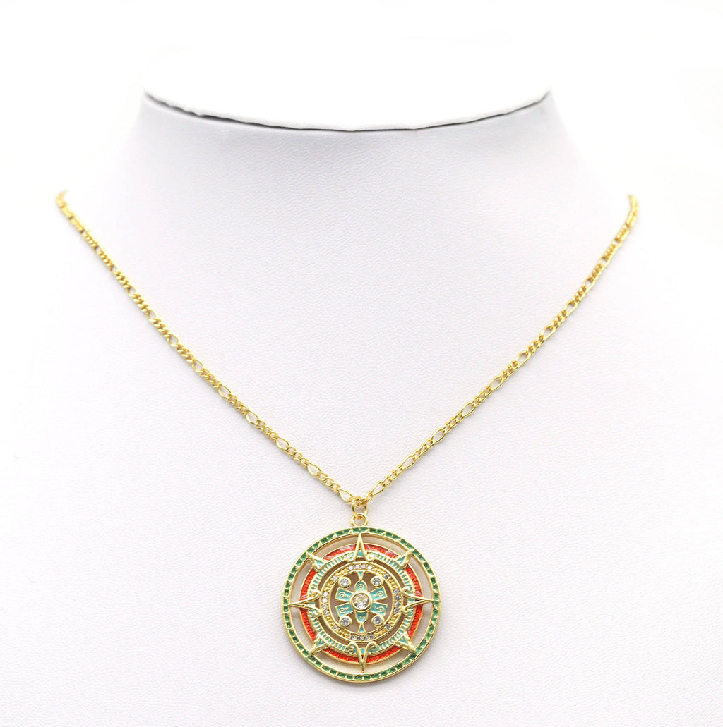 CZ Enamel Flower on Star Hollow Out Round Charm, Sku#Y700