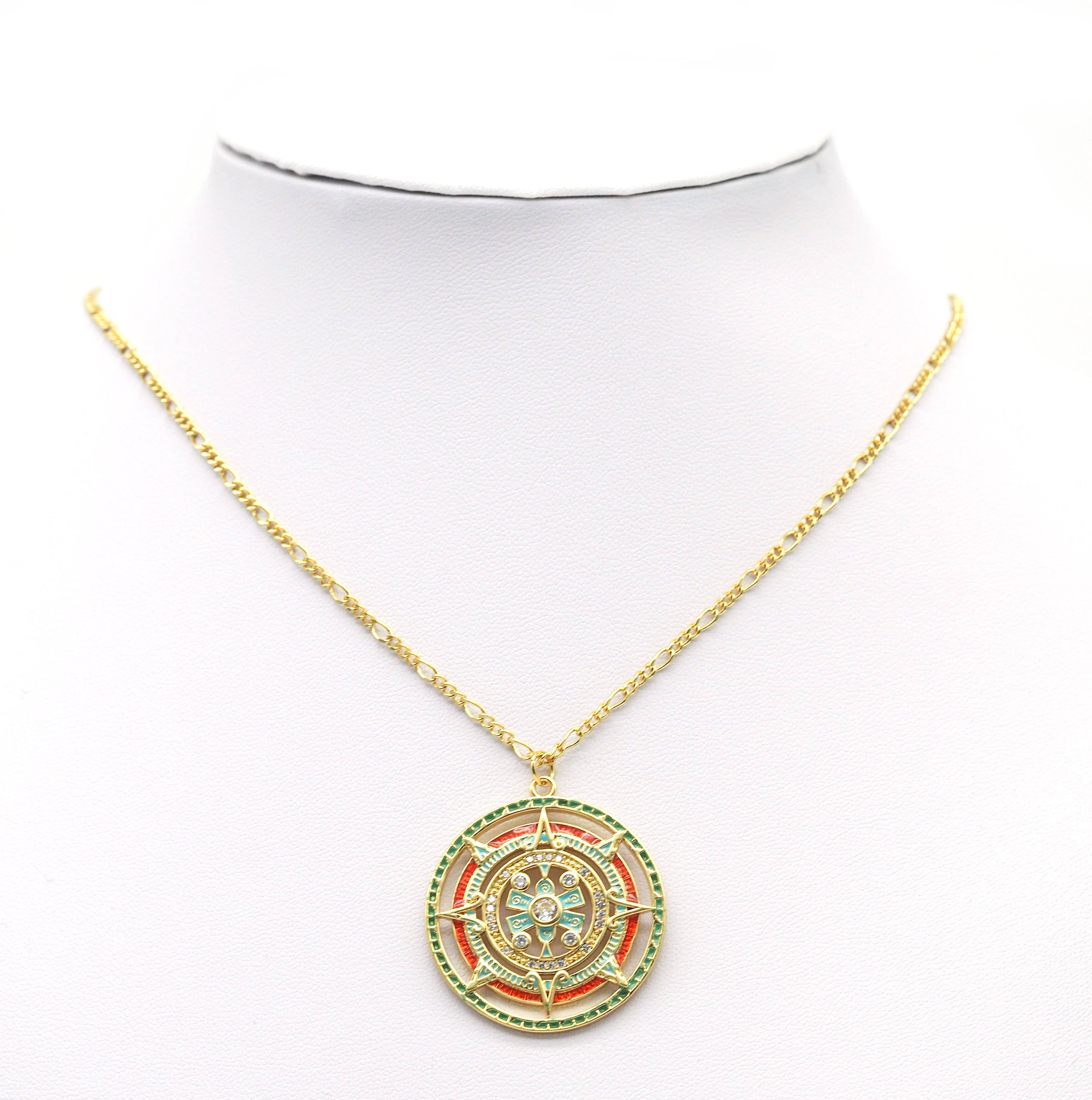 CZ Enamel Flower on Star Hollow Out Round Charm, Sku#Y700