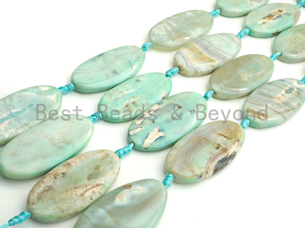 1pc/6pc Natural Blue Agate Large Long Oval Spacer Beads, Turquoise Blue Agate Spacer Beads, 25x50mm, Sku#U878