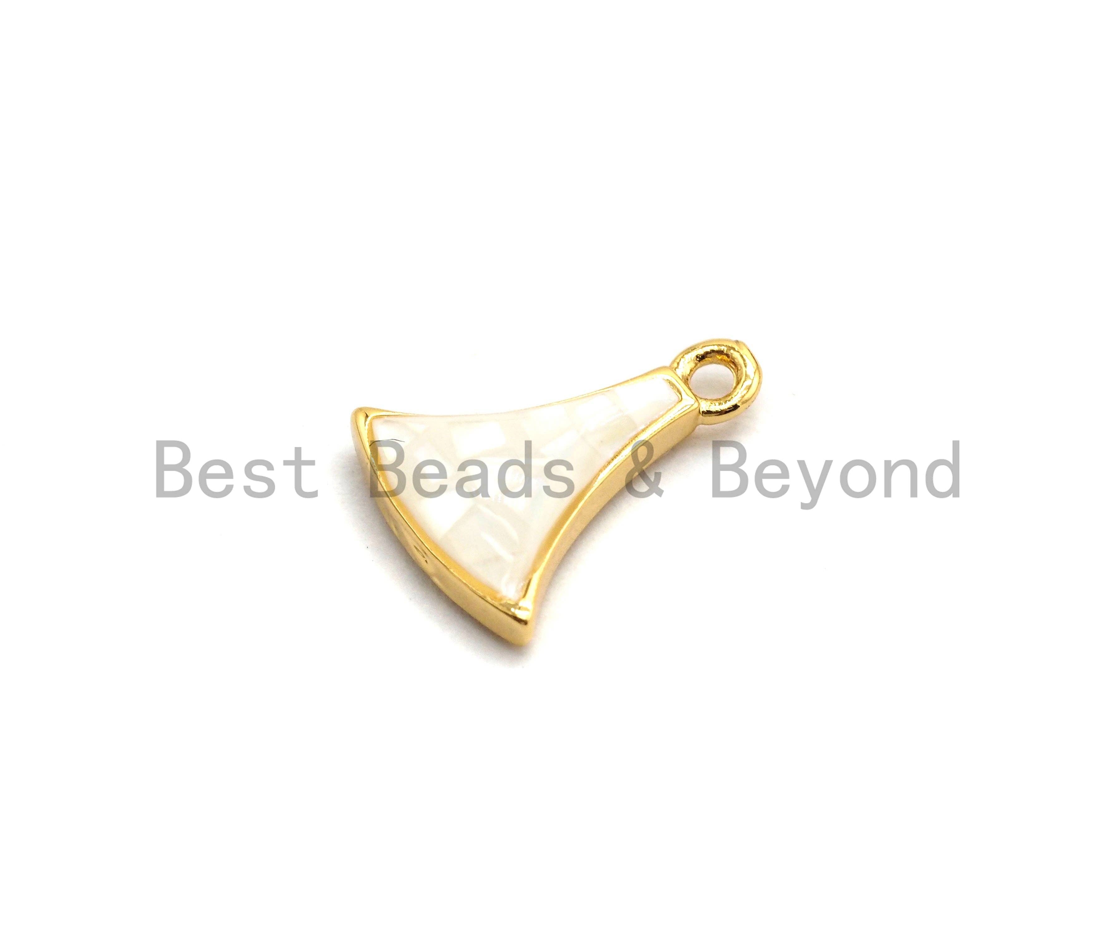 100% Natural White Mother of Pearl Fan-Shaped Charm in Gold/Silver Finish, White Shell Pendant, Fan Shape Charm, 9x12mm,SKU#Z301