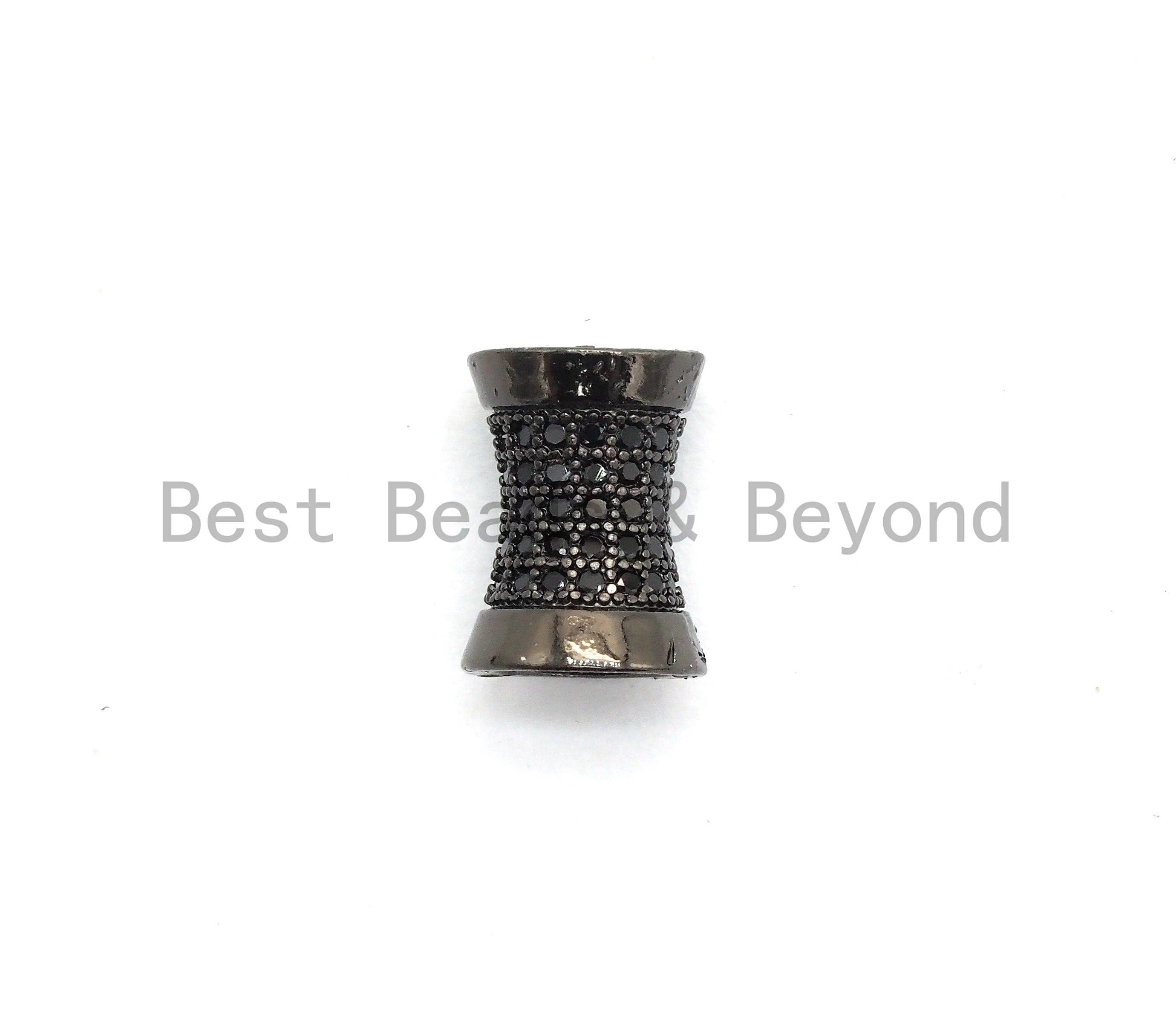 Black CZ Pave On Black Hourglass Spacer Beads, Big Large Hole beads , Cubic Zirconia Drum Barrel Space Beads, 10x8mm, SKU#C90