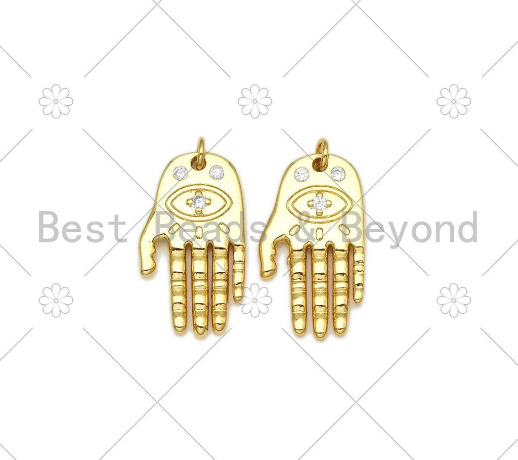 Clear CZ Micro Pave Evil Eye On Hand Shape Pendant, 18K Gold Filled Hand Charm, Necklace Bracelet Charm Pendant,14x25mm, Sku#Z1405