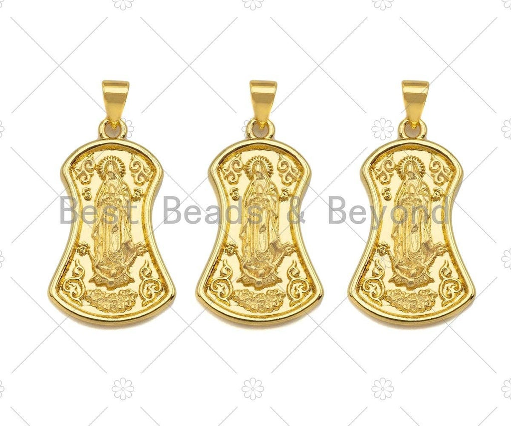 18K Dainty Gold Virgin Mary On Shield Shape Pendant/Charm,Dianty Gold Medallion Charm, Necklace Bracelet Charm Pendant,16x27mm, Sku#LK225