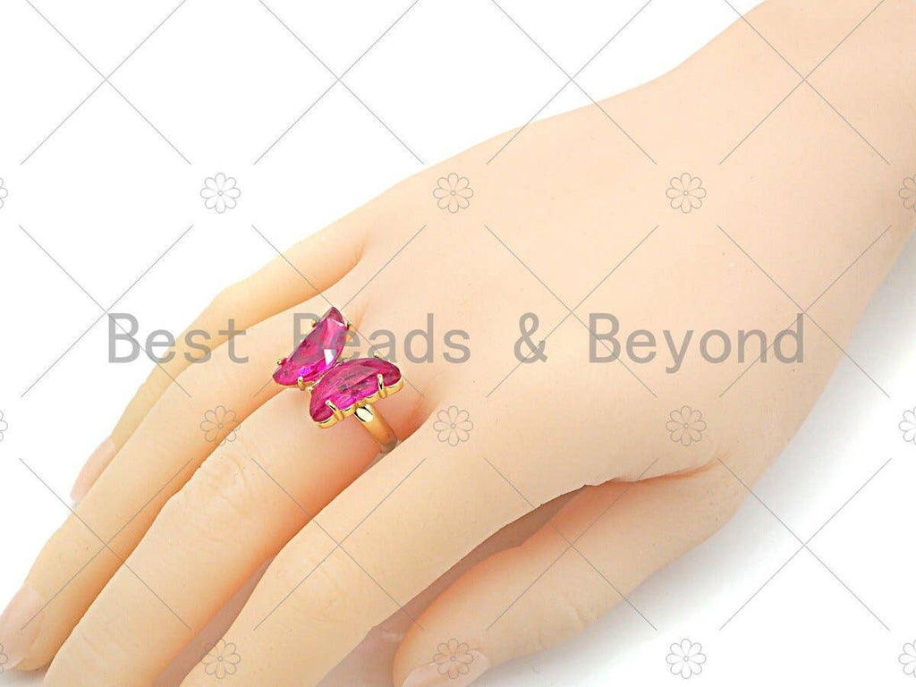 Colorful Glass Butterfly Shape Adjustable Ring, Sku#LD87