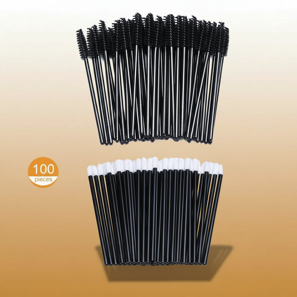200 Disposable Mascara Wand Spoolies and Lip Brushes, Lipstick Lipgloss Applicator for Eyebrow Eyelash Extension Makeup Kits Black