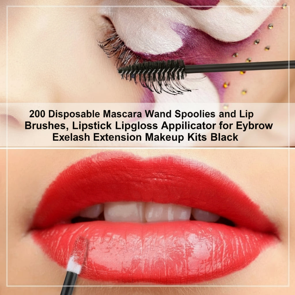200 Disposable Mascara Wand Spoolies and Lip Brushes, Lipstick Lipgloss Applicator for Eyebrow Eyelash Extension Makeup Kits Black