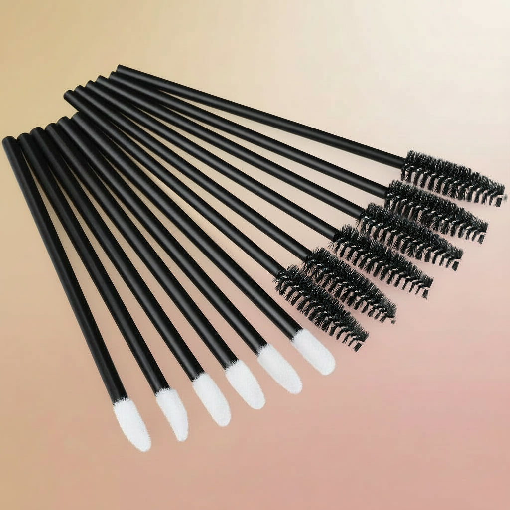 200 Disposable Mascara Wand Spoolies and Lip Brushes, Lipstick Lipgloss Applicator for Eyebrow Eyelash Extension Makeup Kits Black