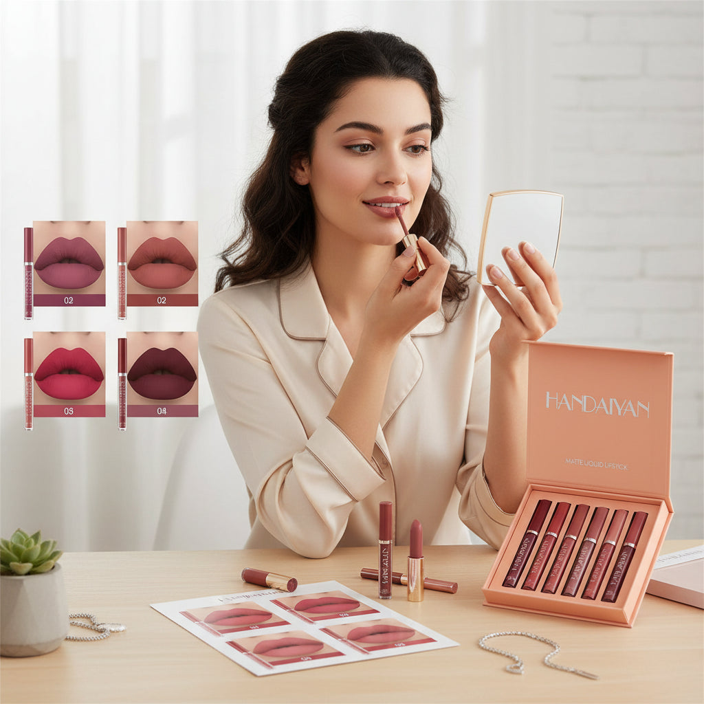 6Pcs Nude Matte Liquid Lipstick Set, Waterproof Long Lasting Non-Stick Cup Nude Lipstick 24 Hour Not Fade Matte Lipstick Professional Lip Gloss Makeup Christmas Gifts for Women (Set A)