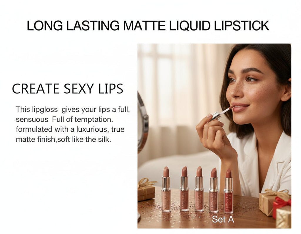 6Pcs Nude Matte Liquid Lipstick Set, Waterproof Long Lasting Non-Stick Cup Nude Lipstick 24 Hour Not Fade Matte Lipstick Professional Lip Gloss Makeup Christmas Gifts for Women (Set A)