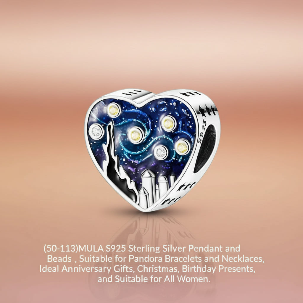(50-113)MULA S925 Sterling Silver Pendant and Beads , Suitable for Pandora Bracelets and Necklaces, Ideal for Anniversary Gifts, Christmas, Birthday Presents, and Suitable for All Women.