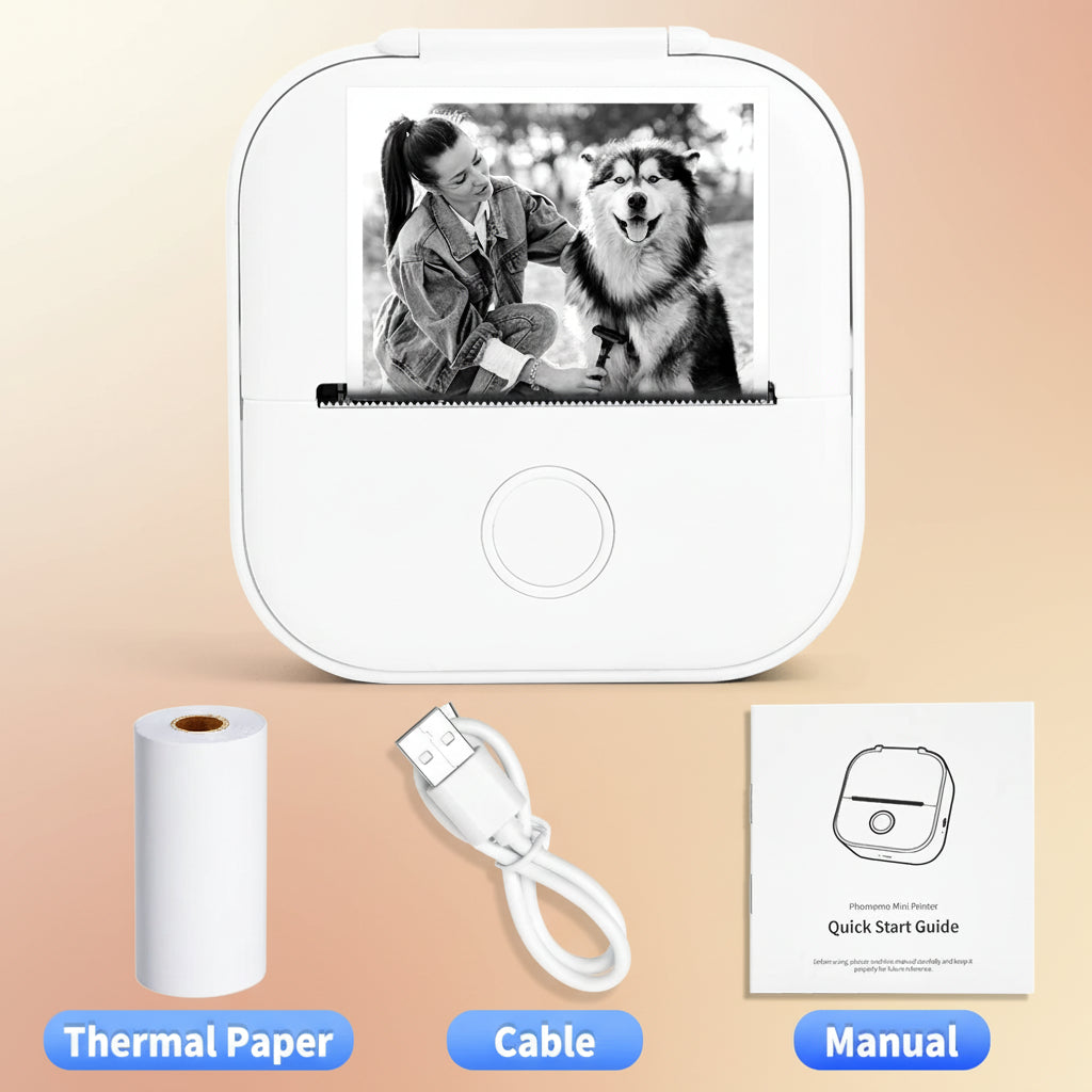 -Portable Mini Thermal Printer, T02 Pocket Label Printer, DIY Self-Adhesive Sticker Label Machine, Various Paper