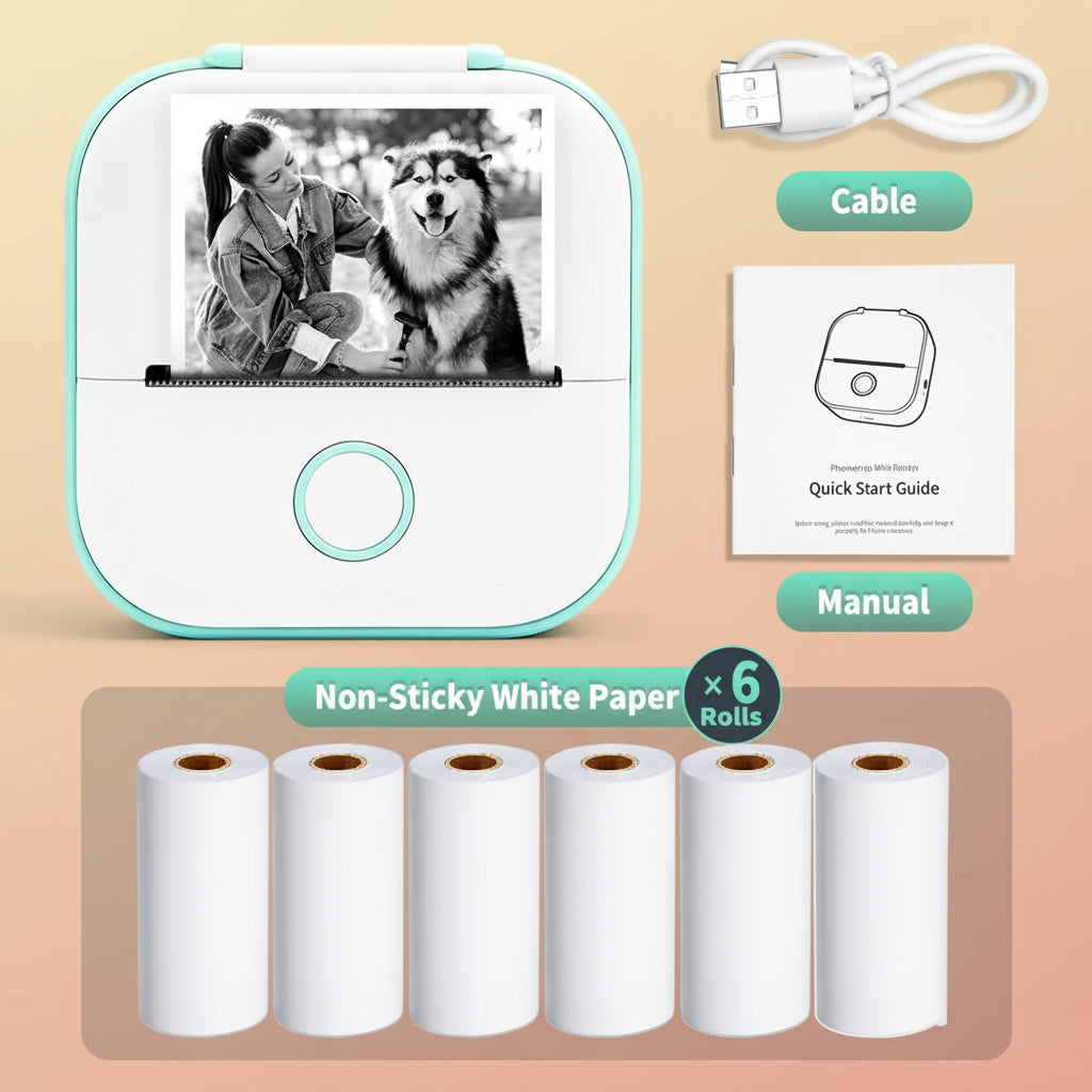 -Portable Mini Thermal Printer, T02 Pocket Label Printer, DIY Self-Adhesive Sticker Label Machine, Various Paper