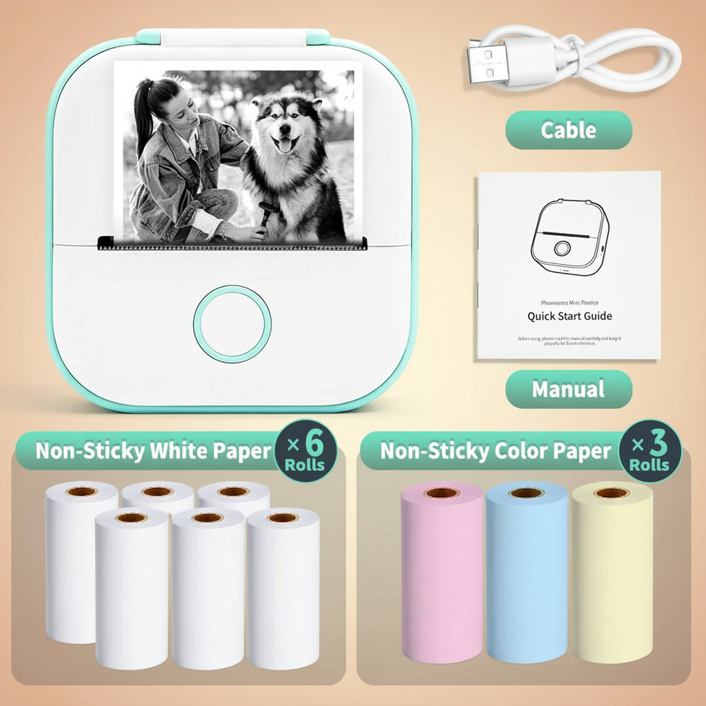 -Portable Mini Thermal Printer, T02 Pocket Label Printer, DIY Self-Adhesive Sticker Label Machine, Various Paper