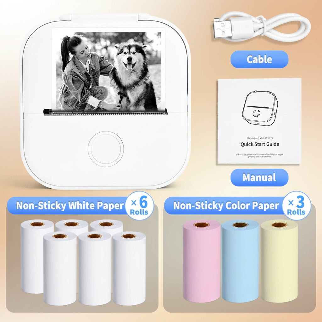 -Portable Mini Thermal Printer, T02 Pocket Label Printer, DIY Self-Adhesive Sticker Label Machine, Various Paper