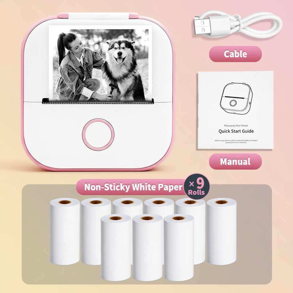 -Portable Mini Thermal Printer, T02 Pocket Label Printer, DIY Self-Adhesive Sticker Label Machine, Various Paper