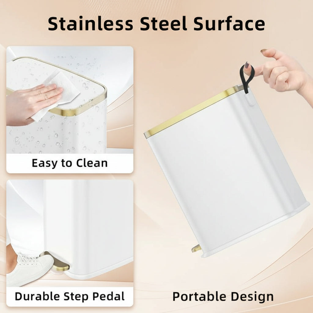 1.6 Gal Slim Bathroom Trash Can with Slow-Closed Lid, Step Pedal, 6L Stainless Steel Garbage Can with Removable Inner Bucket, Built-In Odor Filter, Small Wastebasket for Bathroom, Toilet, Home Office, Bedroom