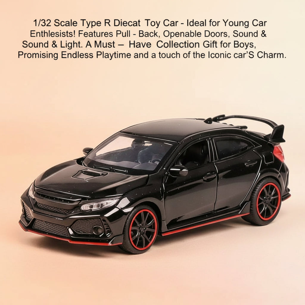 1/32 Scale Type R Diecast Toy Car - Ideal for Young Car Enthusiasts! Features Pull - Back, Openable Doors, Sound & Light. a Must - Have Collection Gift for Boys, Promising Endless Playtime and a Touch of the Iconic Car'S Charm.