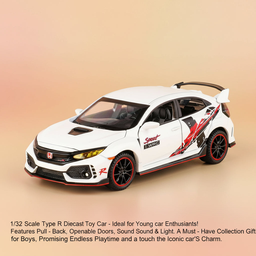 1/32 Scale Type R Diecast Toy Car - Ideal for Young Car Enthusiasts! Features Pull - Back, Openable Doors, Sound & Light. a Must - Have Collection Gift for Boys, Promising Endless Playtime and a Touch of the Iconic Car'S Charm.