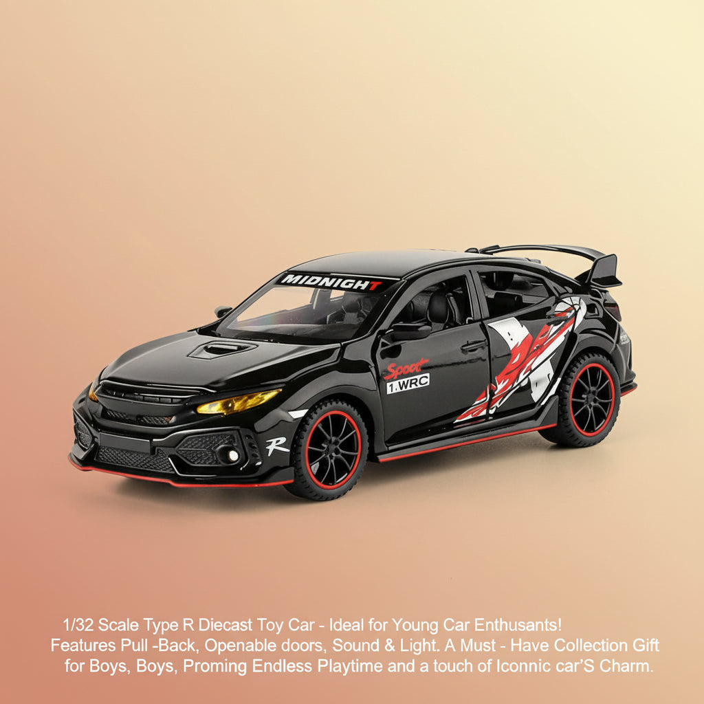 1/32 Scale Type R Diecast Toy Car - Ideal for Young Car Enthusiasts! Features Pull - Back, Openable Doors, Sound & Light. a Must - Have Collection Gift for Boys, Promising Endless Playtime and a Touch of the Iconic Car'S Charm.