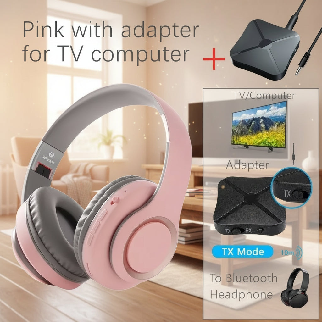 15 Hours Play Wireless Headset Bluetooth Television Headphone with Mic,Bluetooth Adapter Built-In Battery,For TV Computer