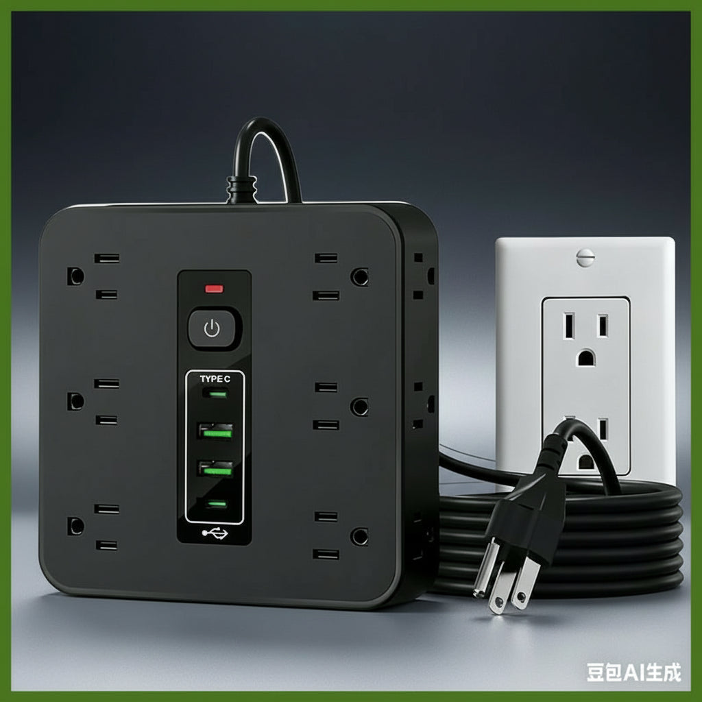 16-In-1 Power Strip with Switch & Surge Protection, Multifunctional Power Strip with 12AC Outlets & 2 USB & 2 Type-C, USB Ports Socket for Office, Home and Travel, Wall Outlet Extender,Power Socket Expander