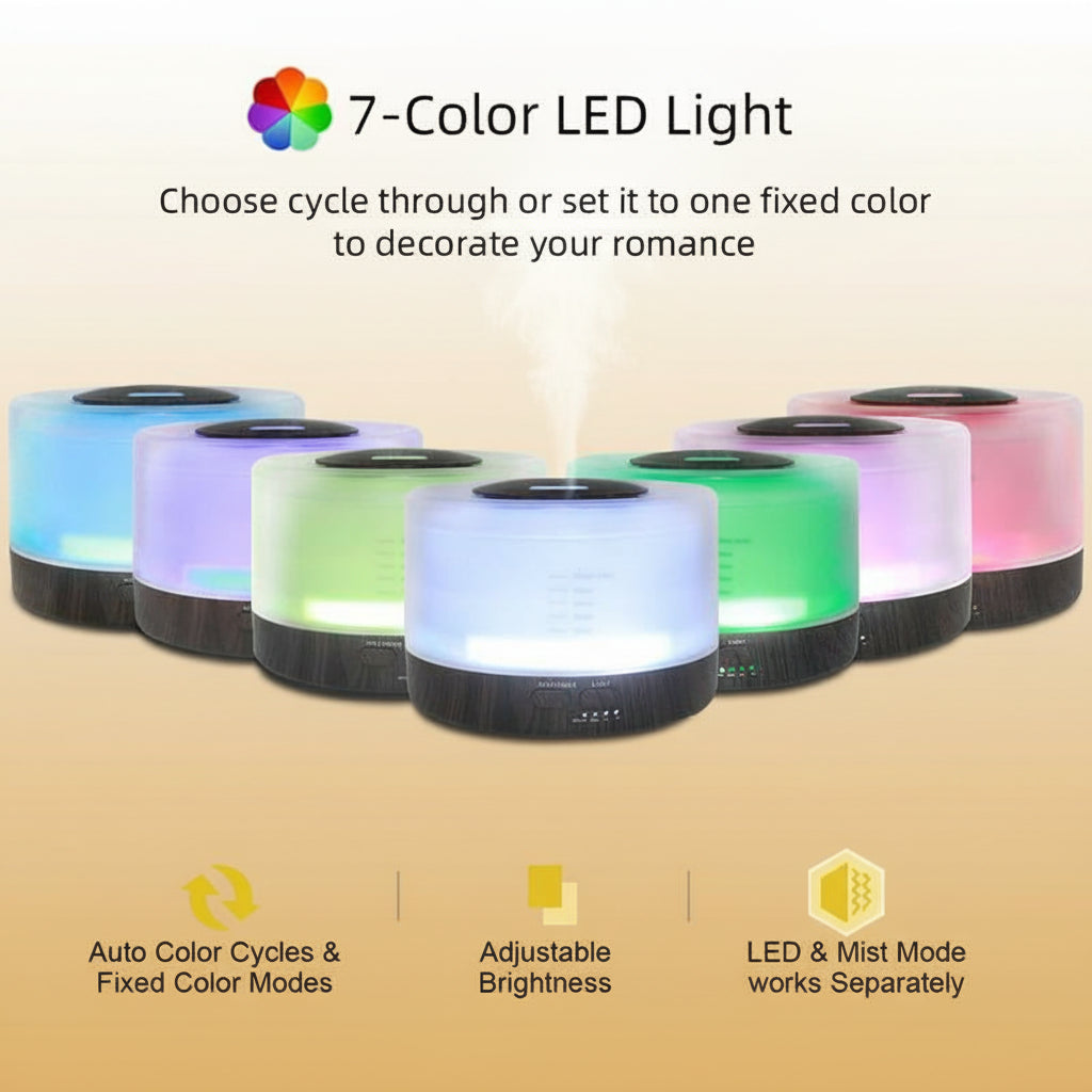 16.91Oz Essential Oil Diffuser, Aromatherapy, Humidifier, Soothing LED Lights, 6 Oils Included