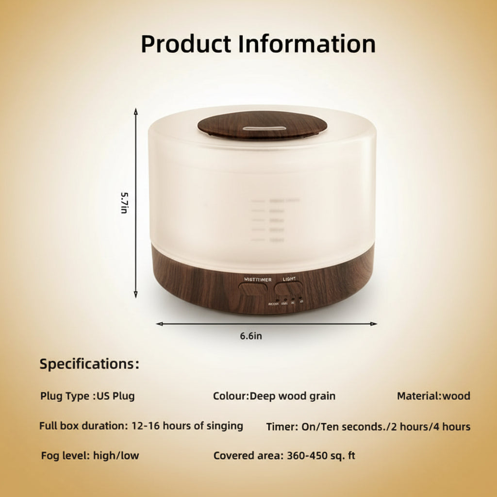 16.91Oz Essential Oil Diffuser, Aromatherapy, Humidifier, Soothing LED Lights, 6 Oils Included