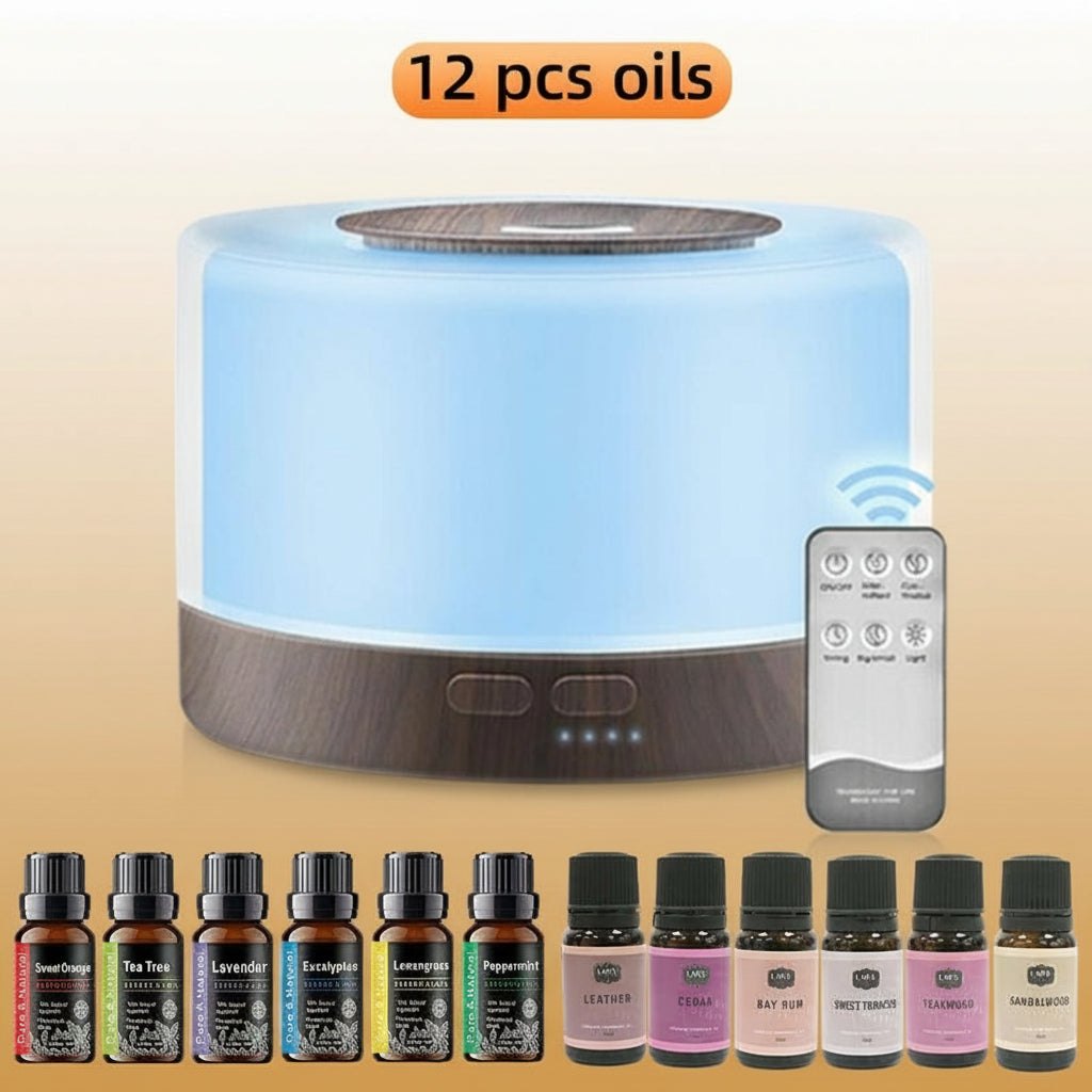 16.91Oz Essential Oil Diffuser, Aromatherapy, Humidifier, Soothing LED Lights, 6 Oils Included