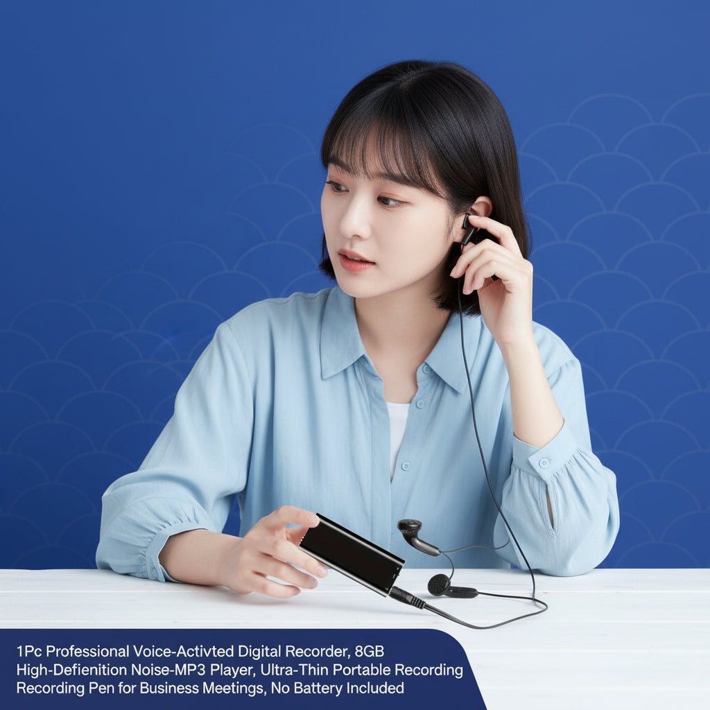 1Pc Professional Voice-Activated Digital Recorder, 8GB High-Definition Noise-Canceling MP3 Player, Ultra-Thin Portable Recording Pen for Business Meetings, No Battery Included