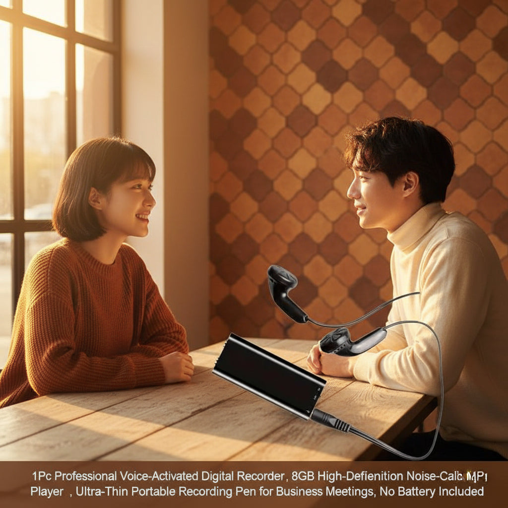 1Pc Professional Voice-Activated Digital Recorder, 8GB High-Definition Noise-Canceling MP3 Player, Ultra-Thin Portable Recording Pen for Business Meetings, No Battery Included