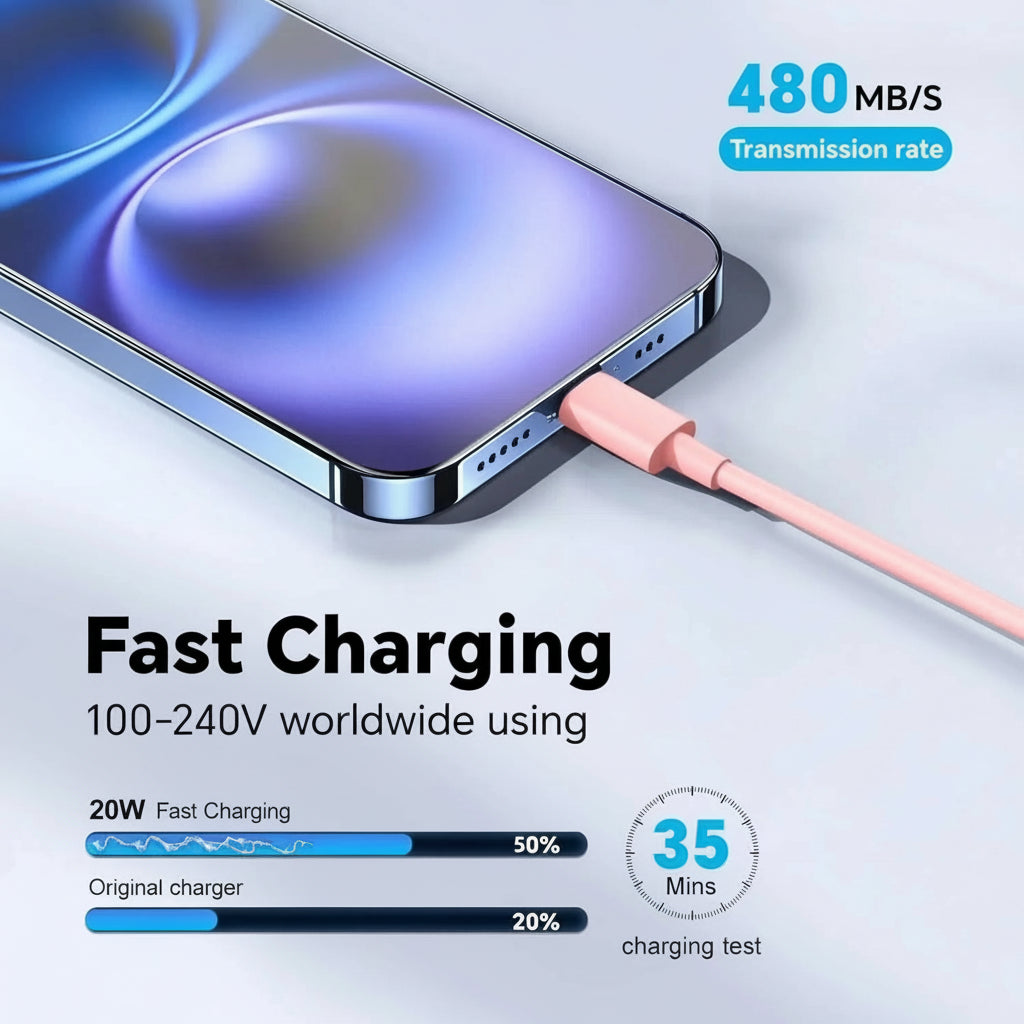 2 Pack Pink USB C Charger Blocks with 6FT Cords for iPhone 17/16/15 - Compatible with iPhone Air, Pro & Max Models